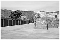 Self-storage units with Joshua trees, Yucca Valley. California, USA ( black and white)
