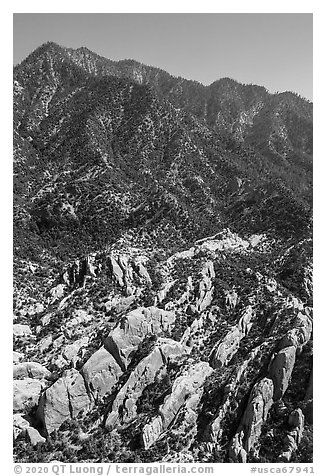 Aerial view of Devils Punchbowl Formation. San Gabriel Mountains National Monument, California, USA (black and white)