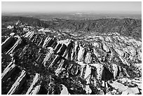 Aerial view of Devils Punchbowl tilted sandstone formation. San Gabriel Mountains National Monument, California, USA ( black and white)
