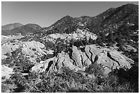 Tilted sandstone fins at the base of San Gabriel Mountains. San Gabriel Mountains National Monument, California, USA ( black and white)