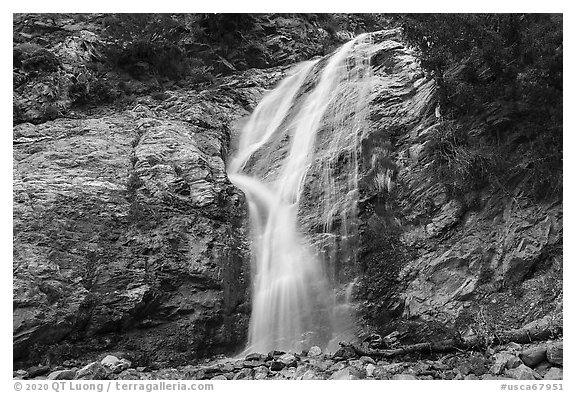 San Antonio Falls low tier. San Gabriel Mountains National Monument, California, USA (black and white)