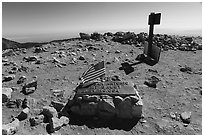 Marker on Mount San Antonio top. San Gabriel Mountains National Monument, California, USA ( black and white)