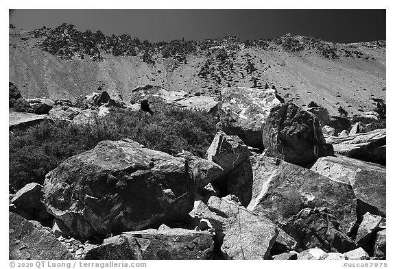 Talus Rocks and ridge, Baldy Bowl. San Gabriel Mountains National Monument, California, USA (black and white)