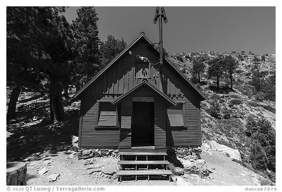 San Antonio ski hut. San Gabriel Mountains National Monument, California, USA (black and white)