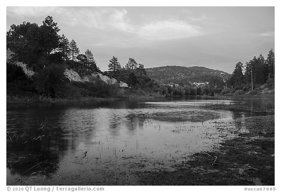 Jackson Lake at sunset. San Gabriel Mountains National Monument, California, USA (black and white)