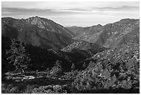 Valley between Iron Mountain and Ross Mountain from Blue Ridge. San Gabriel Mountains National Monument, California, USA ( black and white)