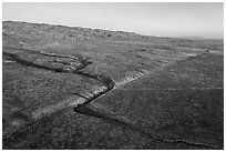 Aerial view of Wallace Creek bend caused by and San Andreas Fault. Carrizo Plain National Monument, California, USA ( black and white)