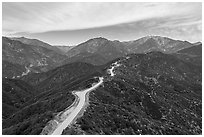 Aerial view of Glendora Ridge Road. San Gabriel Mountains National Monument, California, USA ( black and white)