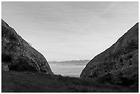 Looking out from inside Painted Rock. Carrizo Plain National Monument, California, USA ( black and white)