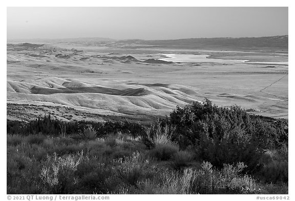 Carrizo Plain seen from Caliente Ridge. Carrizo Plain National Monument, California, USA (black and white)