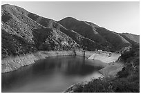 Moris Dam and Moris Reservoir. San Gabriel Mountains National Monument, California, USA ( black and white)