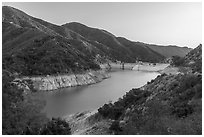 Moris Reservoir impounded by Moris Reservoir. San Gabriel Mountains National Monument, California, USA ( black and white)
