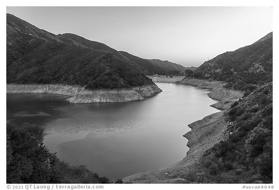 San Gabriel Canyon with Moris Reservoir at sunset. San Gabriel Mountains National Monument, California, USA