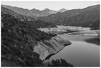 San Gabriel Canyon, San Gabriel Reservoir and Cucamonga Peak. San Gabriel Mountains National Monument, California, USA ( black and white)