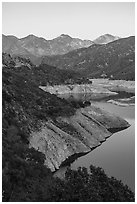 San Gabriel Reservoir, Cucamonga Peak, Etiwanda Peak. San Gabriel Mountains National Monument, California, USA ( black and white)
