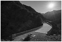 Bridge to Nowhere and sun. San Gabriel Mountains National Monument, California, USA ( black and white)