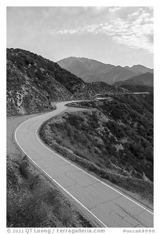 Glendora Ridge Road and San Gorgonio range. San Gabriel Mountains National Monument, California, USA (black and white)