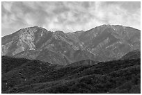 Back range mountains from Glendora Ridge. San Gabriel Mountains National Monument, California, USA ( black and white)