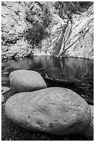 Boulders and Lower Switzer Falls. San Gabriel Mountains National Monument, California, USA ( black and white)