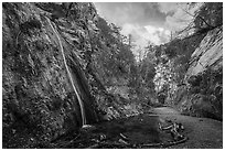 Upper Switzer Falls in box canyon. San Gabriel Mountains National Monument, California, USA ( black and white)