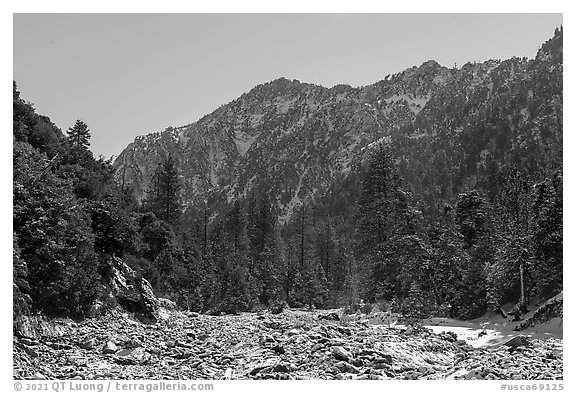 Mill Creek floodplain and Yucaipa Ridge in winter. Sand to Snow National Monument, California, USA (black and white)