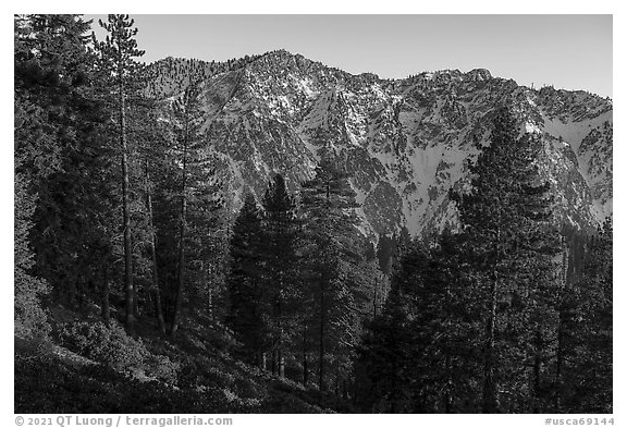 Yucaipa Ridge and Galena Peak from San Gorgonio Mountain, sunset. Sand to Snow National Monument, California, USA (black and white)