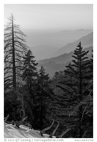 Sunset from San Gorgonio Mountain towards Valley of the Falls. Sand to Snow National Monument, California, USA (black and white)