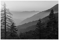 Ridges at sunset from San Gorgonio Mountain. Sand to Snow National Monument, California, USA ( black and white)