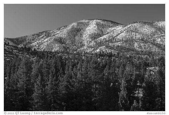 North face of Grinnell Mountain in winter. Sand to Snow National Monument, California, USA (black and white)