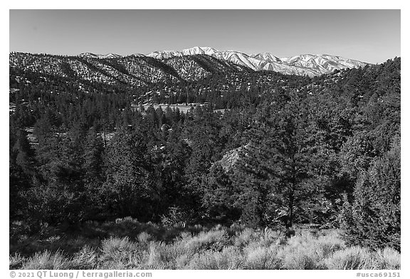 San Gorgonio range from the north in winter. Sand to Snow National Monument, California, USA (black and white)