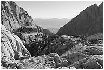 View down Lone Pine Creek and Owens Valley, Inyo National Frest. California, USA ( black and white)