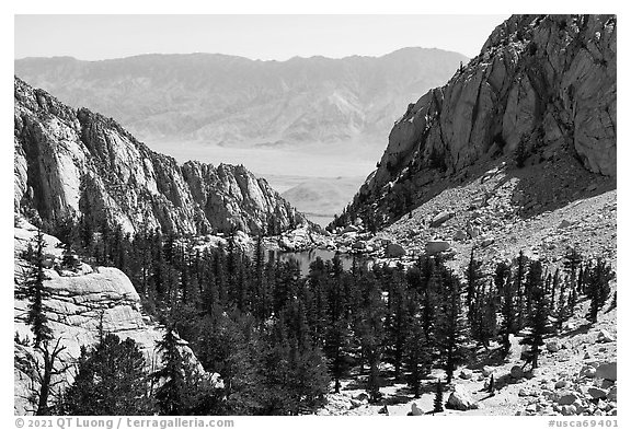 Lone Pine Lake and Owens Valley, Inyo National Forest. California, USA (black and white)