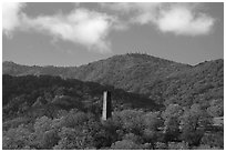 Almaden Quicksilver Chimney and Sierra Azul Range, Almaden Quicksilver County Park. San Jose, California, USA ( black and white)