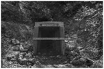 San Cristobal Mine entrance, Almaden Quicksilver County Park. San Jose, California, USA ( black and white)