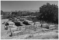 Ruins of Buena Vista deep shaft pumphouse, Almaden Quicksilver County Park. San Jose, California, USA ( black and white)