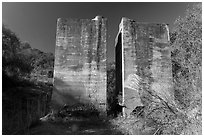 Scott Furnace dust bins, El Senador Mine, Almaden Quicksilver County Park. San Jose, California, USA ( black and white)