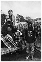 Volunteers posing with resident at Peoples Park. Berkeley, California, USA ( black and white)