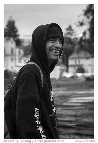 Peoples Park resident. Berkeley, California, USA (black and white)