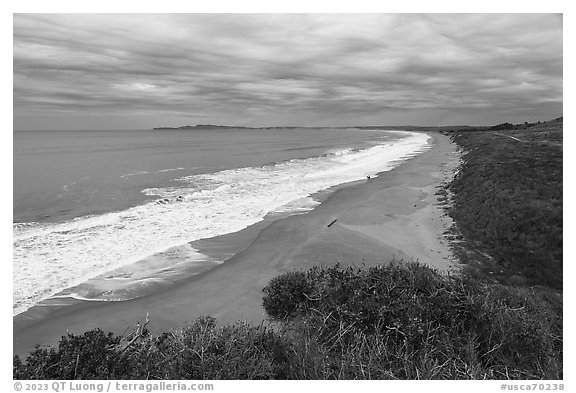 Coastline and Drake Bay. Point Reyes National Seashore, California, USA (black and white)