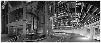 San Jose City Hall at dusk. San Jose, California, USA (Panoramic black and white)