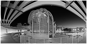 San Jose City Hall rotunda at dusk. San Jose, California, USA (Panoramic black and white)