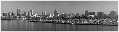 Skyline with harbor. Long Beach, Los Angeles, California, USA (Panoramic black and white)