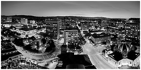 Downtown San Jose skyline and lights at dusk. San Jose, California, USA (Panoramic black and white)