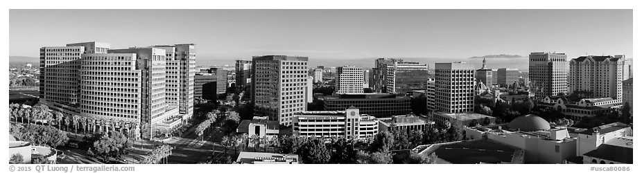 San Jose skyline from Adobe building to Fairmont hotel. San Jose, California, USA (black and white)
