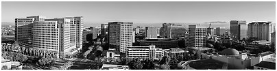 San Jose skyline from Adobe building to Fairmont hotel. San Jose, California, USA (Panoramic black and white)