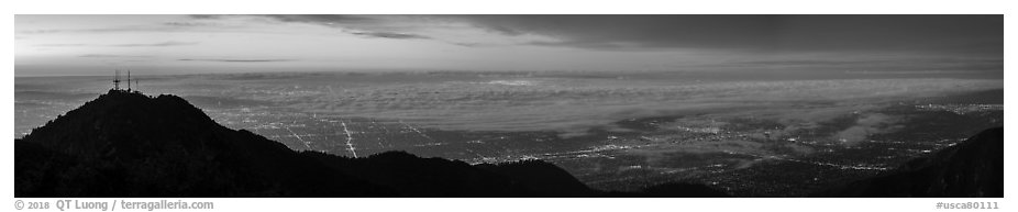Foggy Los Angeles Basin from Mount Wilson at sunrise. Los Angeles, California, USA (black and white)