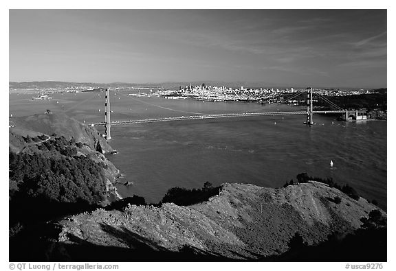 Golden Gate bridge  seen from Hawk Hill, afternoon. San Francisco, California, USA