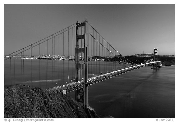 Golden Gate bridge seen from Battery Spencer, dusk. San Francisco, California, USA