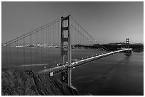 Golden Gate bridge seen from Battery Spencer, dusk. San Francisco, California, USA (black and white)