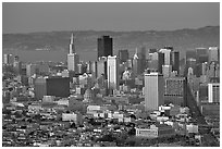 Skyline from Twin Peaks, sunset. San Francisco, California, USA (black and white)